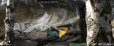 German climber working on "l'Œil de la Sybille"